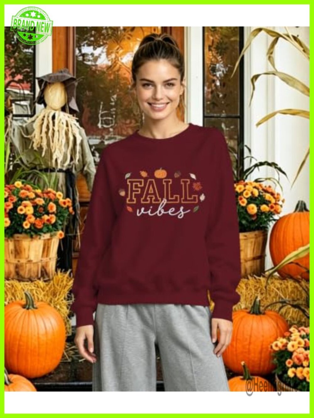 Womens Thanksgiving Embroidered Long Sleeve Crew Neck Pullover Sweatshirt - Picture 4 of 5